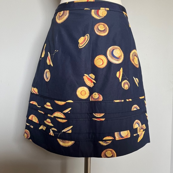 Tory Burch RARE Resortwear Straw Hats African print Cotton Navy Mini Skirt 6 - Picture 10 of 11